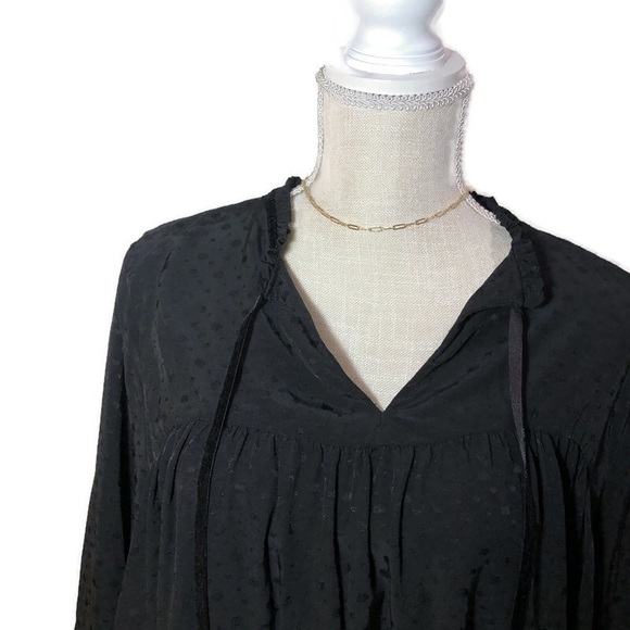 Zara Tops Black Peasant Top w/ Velvet Trim Detail - Picture 5 of 11